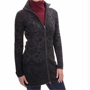 CYNTHIA ROWLEY Black & Grey Jacquard Long Zip Cardigan Sweater